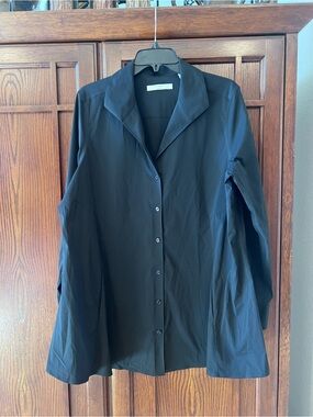 Foxcroft Blouse Womens 16 Black Tunic Shirt Long Sleeve Button Down Wrinkle Free